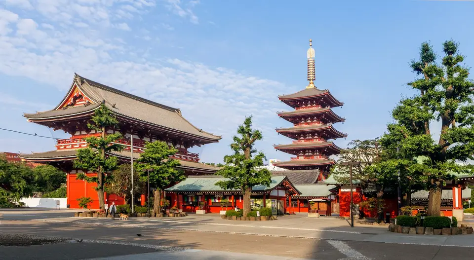 Senso-ji's main hall and five-storey pagoda in Asakusa