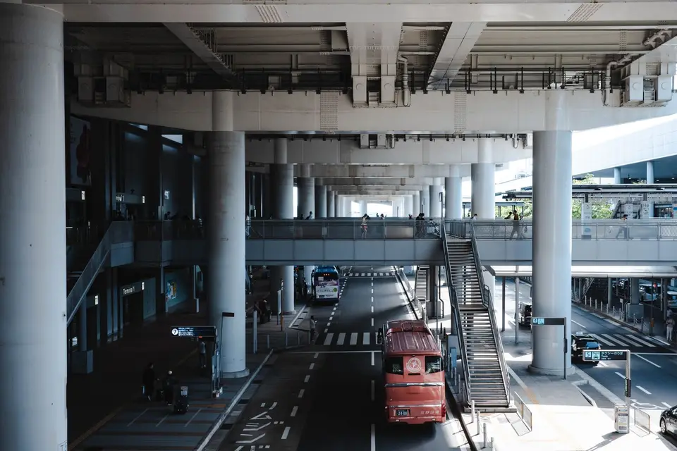 The long, light-filled terminal hall of Kansai International Airport