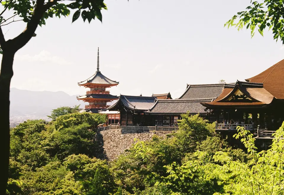 Kiyomizu-dera and its pagoda above the trees in Kyoto