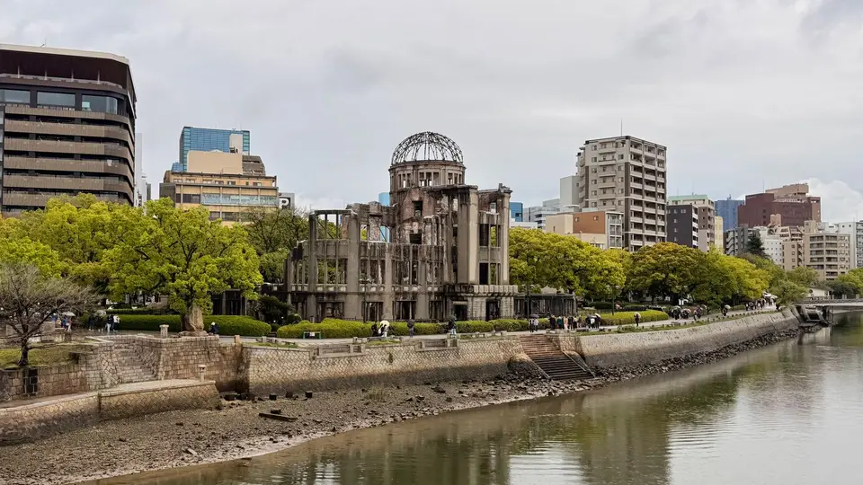 The Atomic Bomb Dome by the river in Hiroshima
